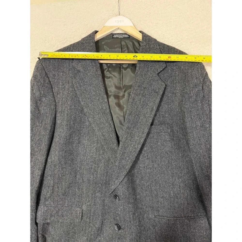 Towncraft Blazer Mens 46R Gray Herringbone Wool‎ Blend 2 Button Sport Coat Lined